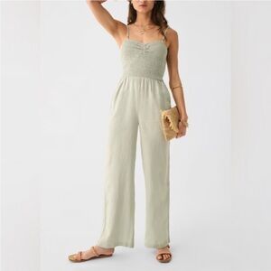 Faherty Mandy Smocked Linen Jumpsuit size large